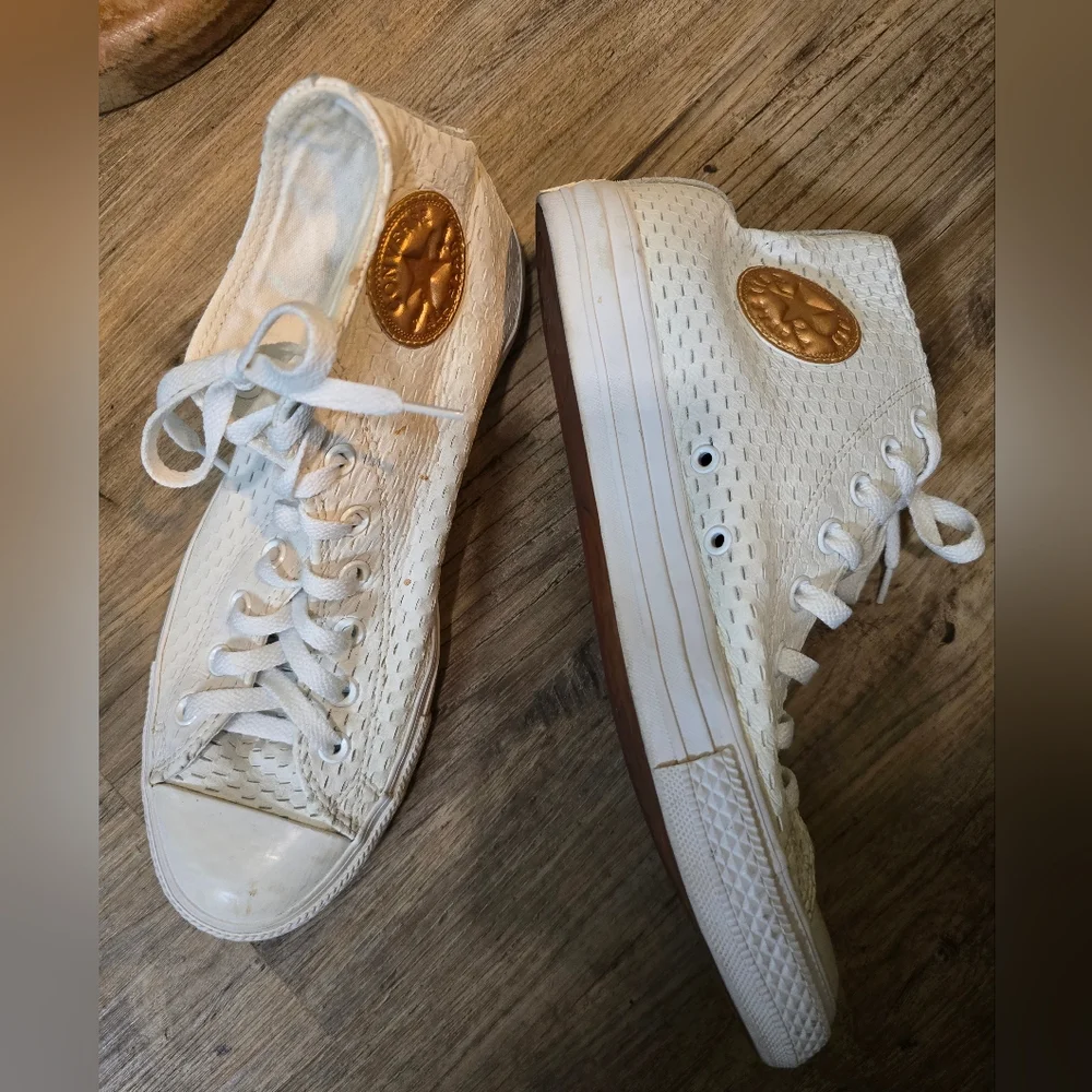 Converse White Perforated Leather Chuck Taylor High-Top Sneakers - Picture 2 of 8